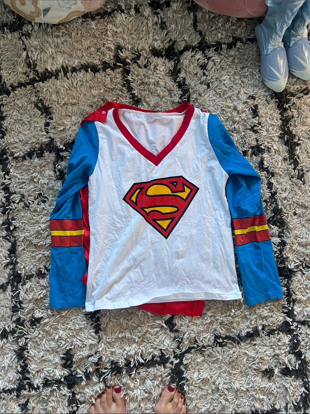 Supergirl-Inspired Blue & White Kids Costume Top with Red Logo